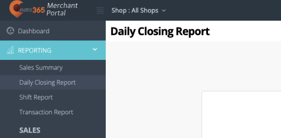 Where to find your restaurant's daily closing report on the Eats365 Merchant Portal